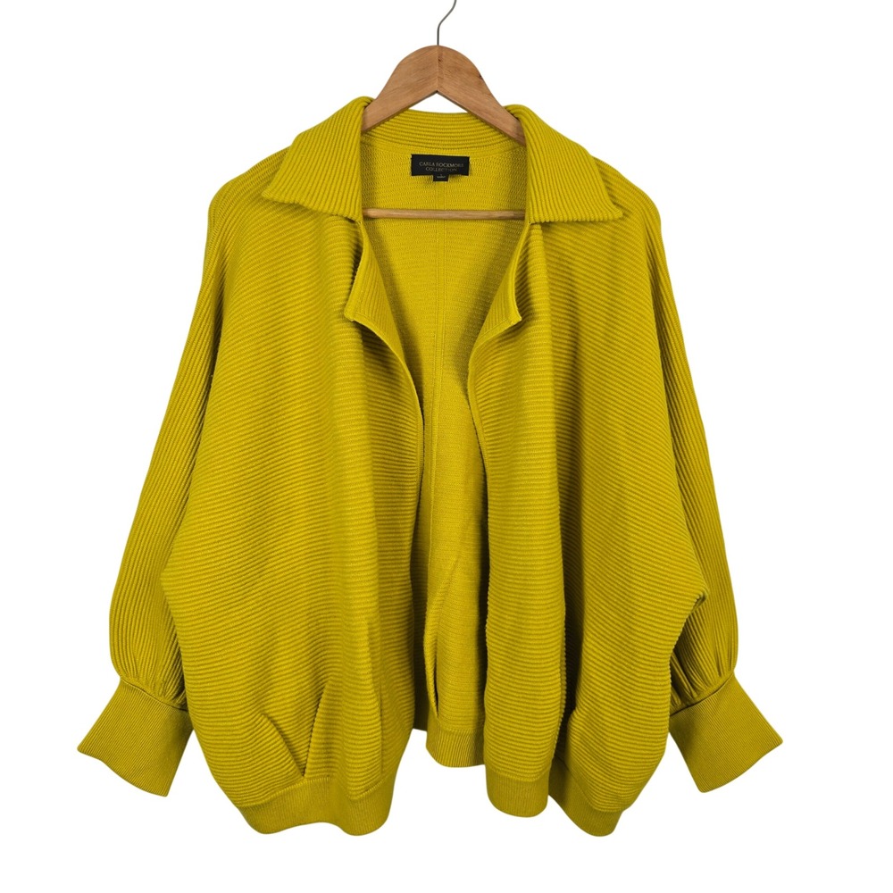 Carla Rockmore Collection Yellow Green Ribbed Batwing Open Front Cardigan Large